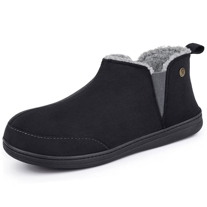 HomeTop Men's Bootie Slippers Comfy Warm Soft Non-slip Indoor Memory Foam House Shoes with Elastic Gores (12, Black) - Image 1